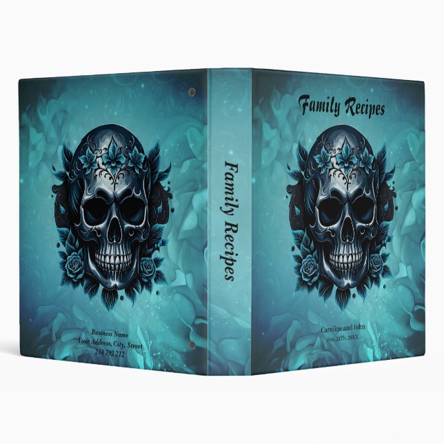Dark blue skull with roses 3 ring binder (Background)