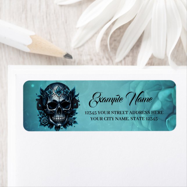 Dark blue skull with roses label (Insitu)