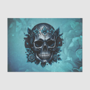 Dark blue skull with roses. tissue paper