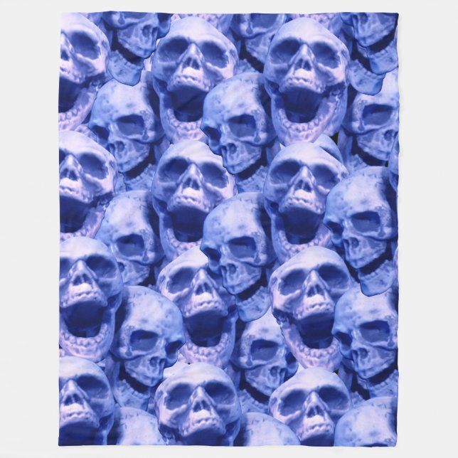 Dark Blue Skulls Fleece Blanket (Front)