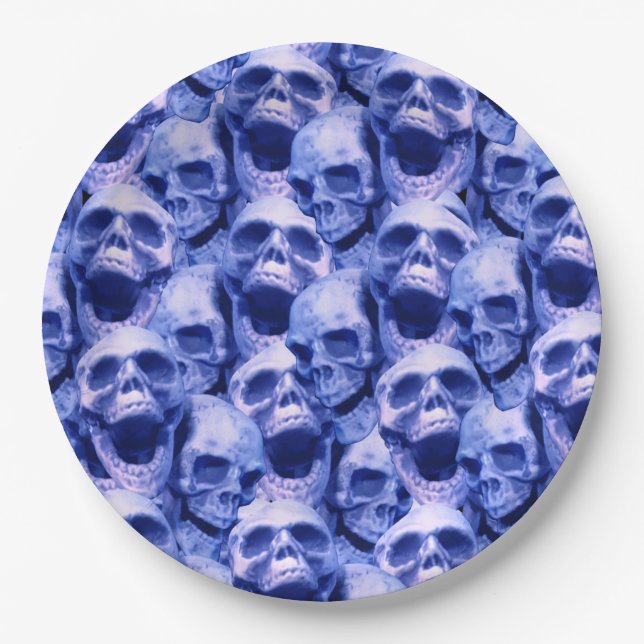 Dark Blue Skulls Paper Plates (Front)