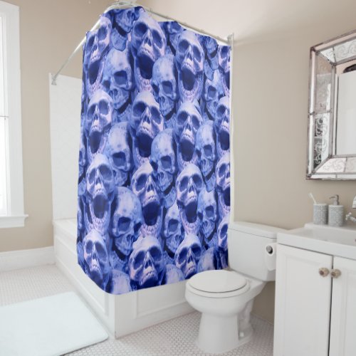 Dark Blue Skulls Shower Curtain