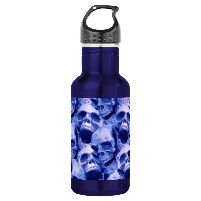 Dark Blue Skulls Stainless Steel Water Bottle (Front)