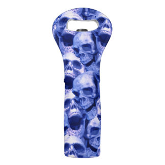 Dark Blue Skulls Wine Bag