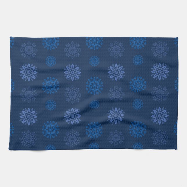 Dark Blue Snowflake Pattern Kitchen Towel (Horizontal)