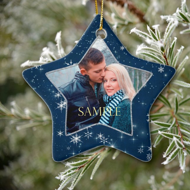 Dark Blue Snowflake Star Ceramic Ornament (Creator Uploaded)