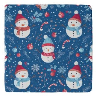 Dark Blue Snowman, Candy Cane, and Holiday Pine Trivet