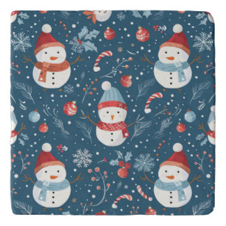 Dark Blue Snowman, Holly Leaf, and Candy Cane Trivet