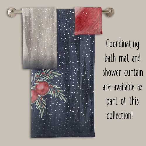 Dark blue Snowy Christmas Balls Holly Bath Towel Set