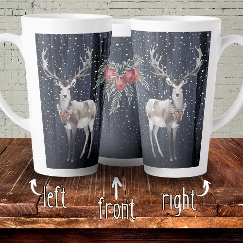 Dark Blue Snowy Reindeer Christmas berries Latte Mug