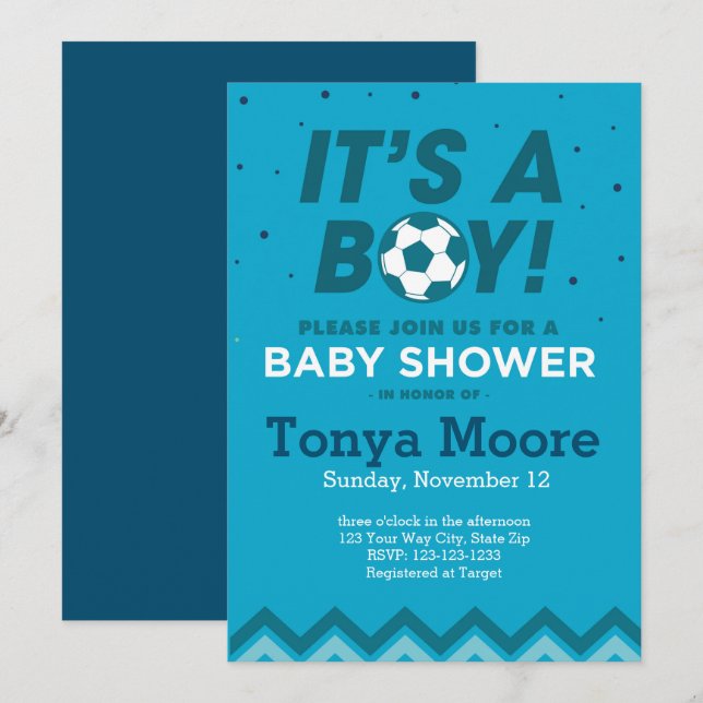 Dark Blue Soccer Baby Shower Invitation (Front/Back)