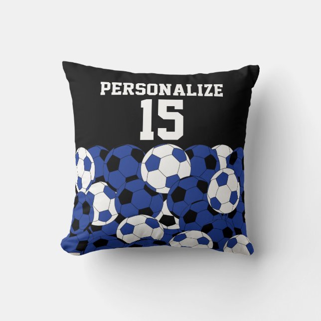 Dark Blue Soccer Ball Collage | DIY Name & Number Throw Pillow (Front)