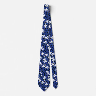 Dark Blue ⚽ Soccer Ball Collage - Two Side Print Neck Tie