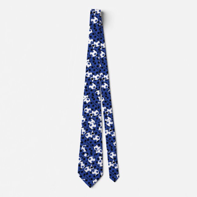 Dark Blue ⚽ Soccer Ball Collage - Two Side Print Neck Tie (Front)