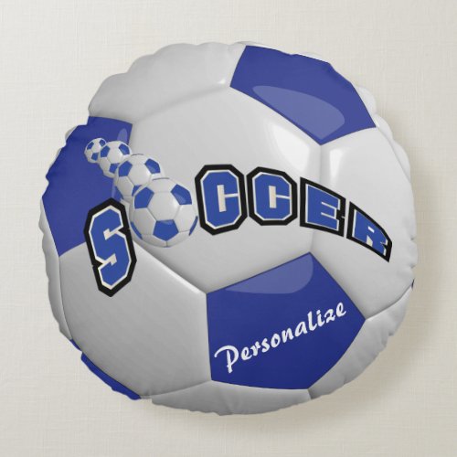 Dark Blue Soccer Ball  DIY Name Round Pillow