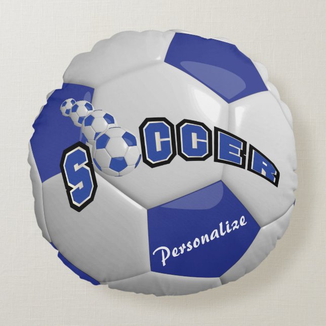 Dark Blue Soccer Ball | DIY Name Round Pillow (Front)
