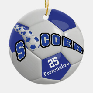 Dark Blue Soccer Ball Personalize Ceramic Ornament
