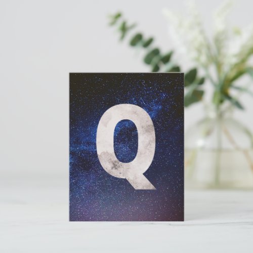 Dark Blue Space Galaxy Letter Q Note Card
