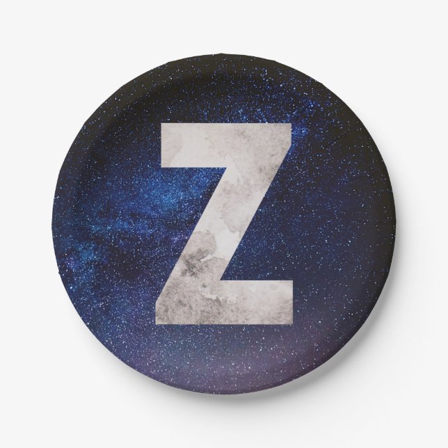 Dark Blue Space Galaxy Letter Z Paper Plates (Front)