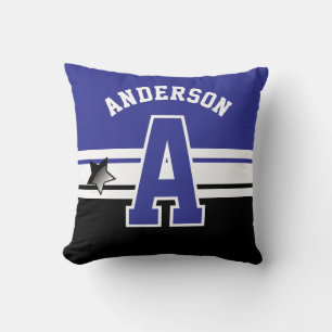 Dark Blue Sport Varsity Letter Monogram Throw Pillow
