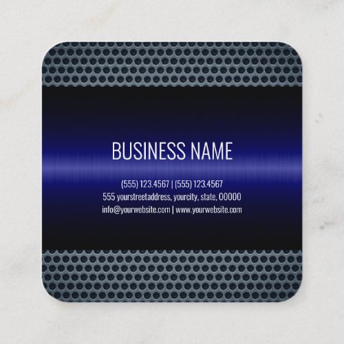 Dark Blue Stainless Steel Metal Look Square Business Card