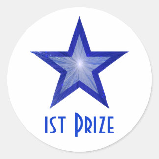 Dark Blue Star '1st Prize' round sticker white