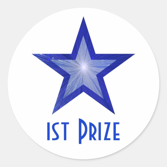 Dark Blue Star '1st Prize' round sticker white (Front)