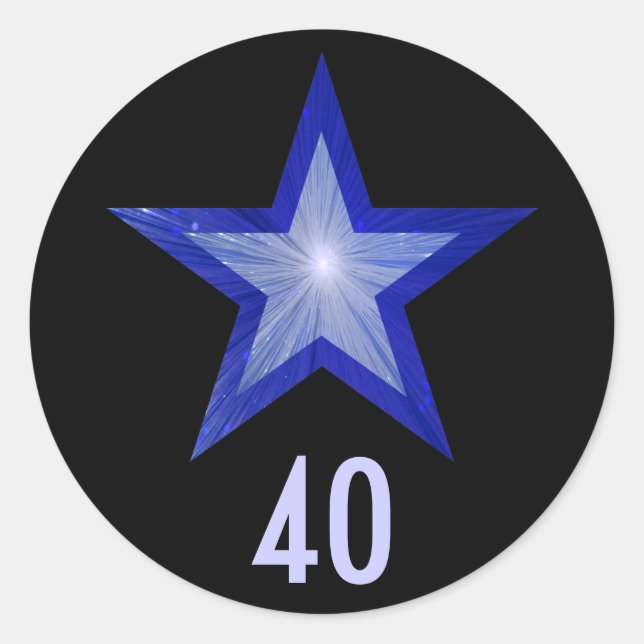 Dark Blue Star "40" age round sticker black (Front)