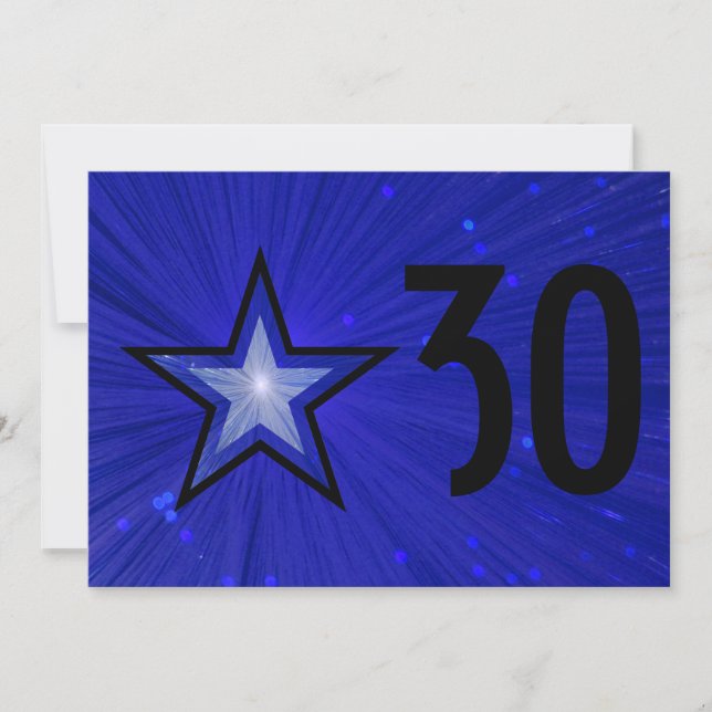 Dark Blue Star 'Age' birthday black back Invitation (Front)