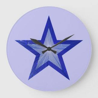 Dark Blue Star clock round pale blue