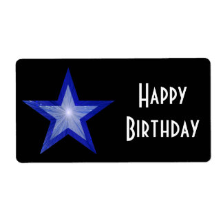 Dark Blue Star 'Happy Birthday' label large black