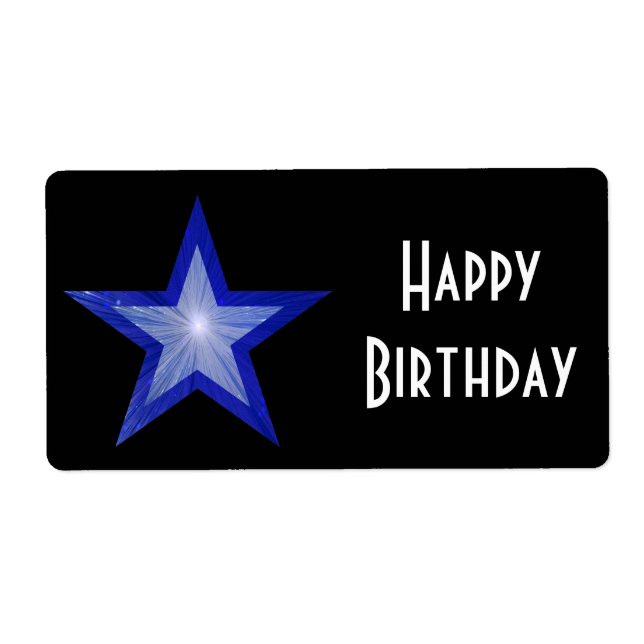 Dark Blue Star 'Happy Birthday' label large black (Front)