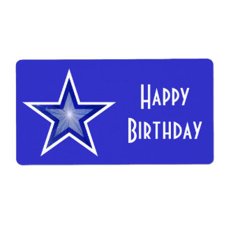 Dark Blue Star 'Happy Birthday' label large blue