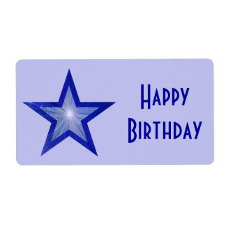 Dark Blue Star 'Happy Birthday' large pale blue Label