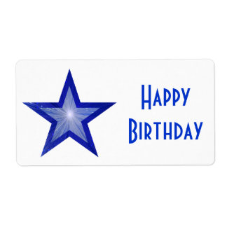 Dark Blue Star 'Happy Birthday' large white Label