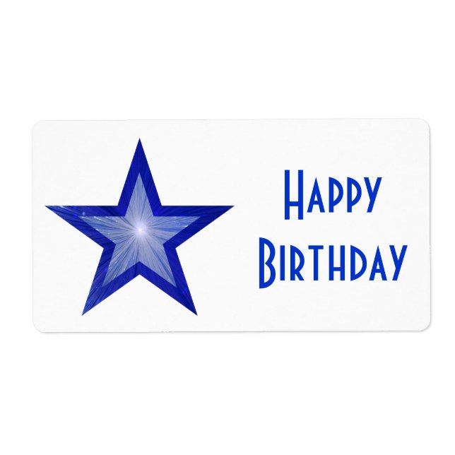 Dark Blue Star 'Happy Birthday' large white Label (Front)