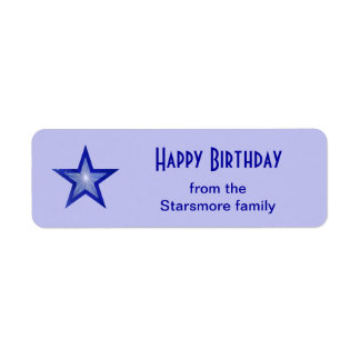 Dark Blue Star 'Happy Birthday' text small blue Label