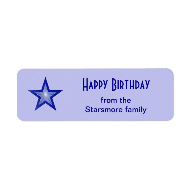 Dark Blue Star 'Happy Birthday' text small blue Label (Front)