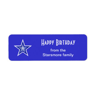Dark Blue Star Happy Birthday text small blue Label