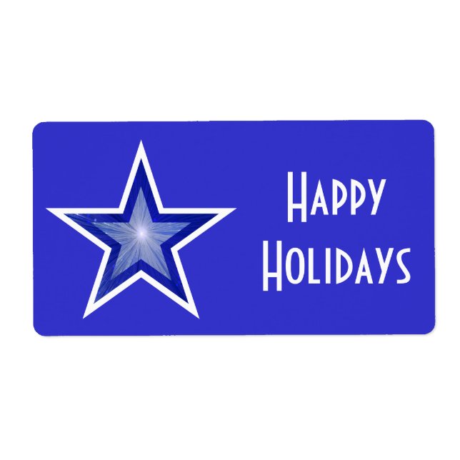 Dark Blue Star 'Happy Holidays' label large blue (Front)