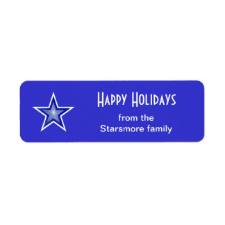 Dark Blue Star 'Happy Holidays' text small blue Label