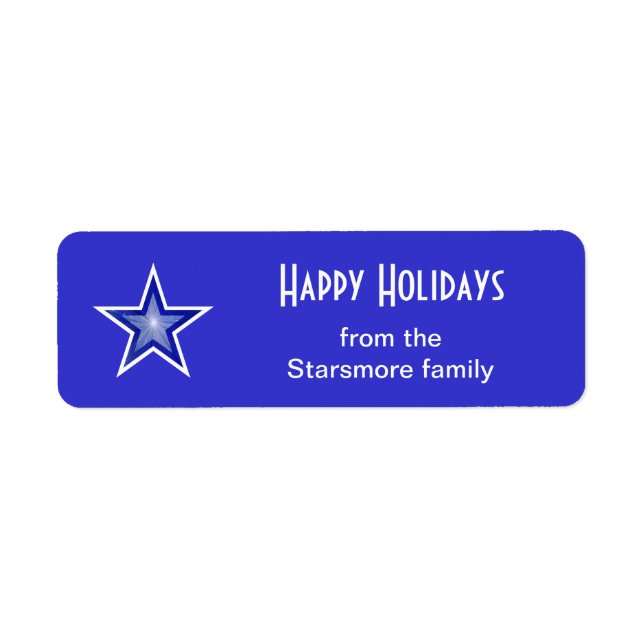 Dark Blue Star 'Happy Holidays' text small blue Label (Front)