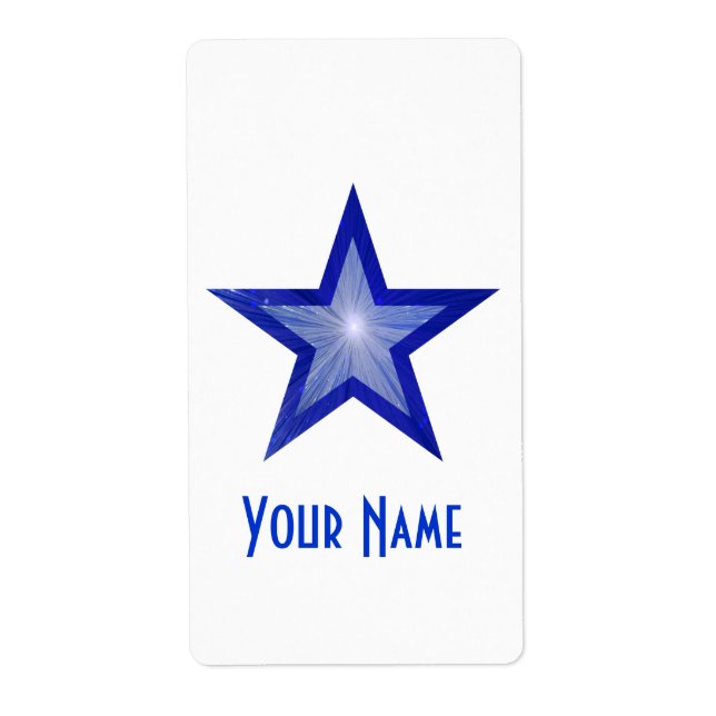 Dark Blue Star 'Name' label large white (Front)