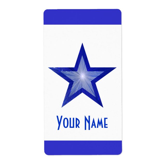 Dark Blue Star 'Name' stripe label large white (Front)
