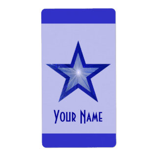 Dark Blue Star 'Name' stripe label pale blue