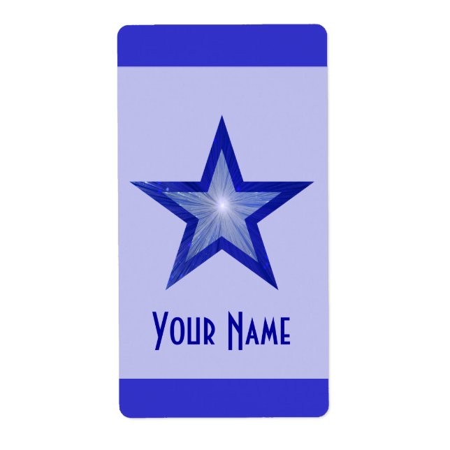 Dark Blue Star 'Name' stripe label pale blue (Front)