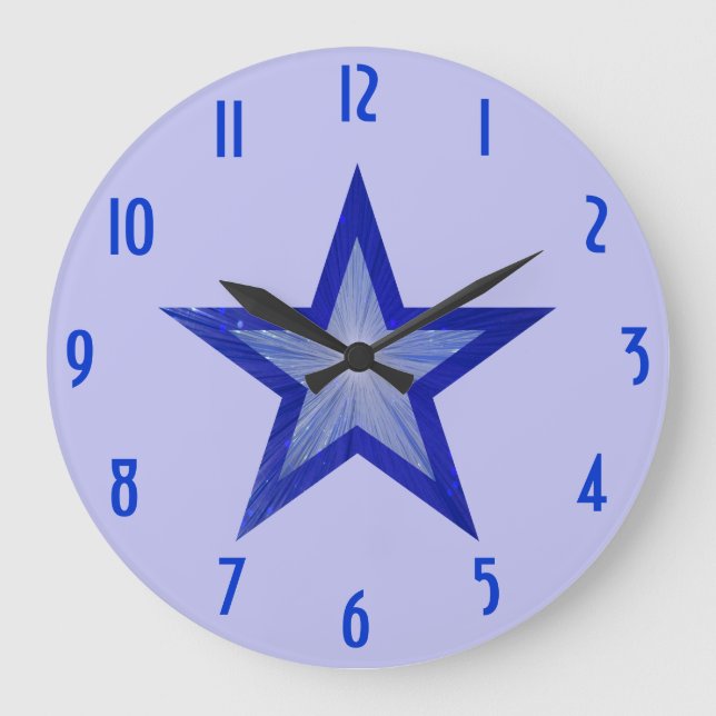 Dark Blue Star 'numbers' clock round pale (Front)