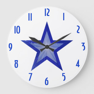 Dark Blue Star 'numbers' clock round white
