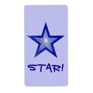 Dark Blue Star 'STAR!' label large pale blue