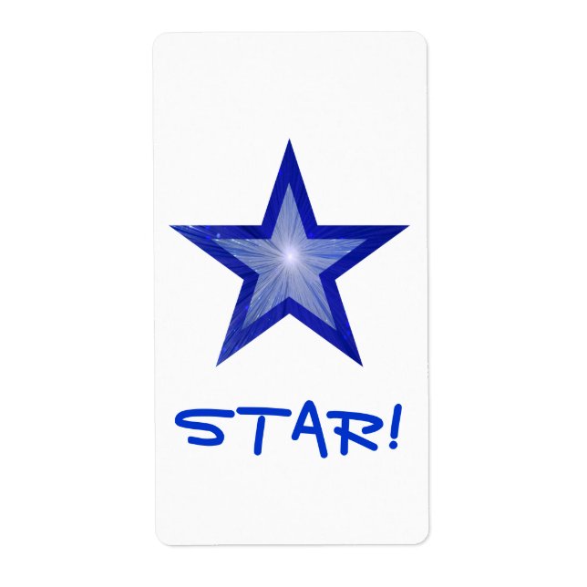 Dark Blue Star 'STAR!' label large white (Front)
